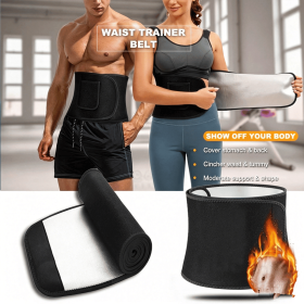 NEW Waist Trainer Slimmer Belt Corset Sweat Sauna Weight Loss Support Women Men (Color: Black)